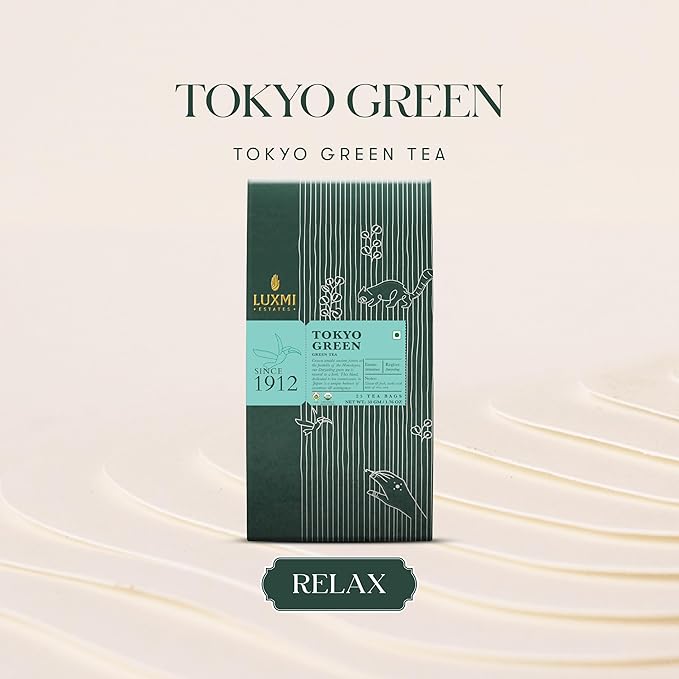 Luxmi Estates Tokyo Green Organic Green Tea (25 Tea Bags) Tea Bags For Relaxing, Calming, and Stress Relief, With Certified Organic Darjeeling Makaibari Green Tea - Bloomnest