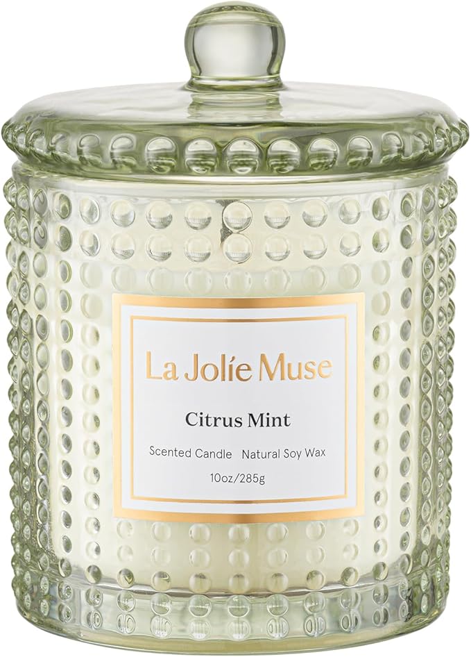 LA JOLIE MUSE Citrus Mint Candle, Summer Candles for Home Scented, Luxury Eucalyptus Candles Gifts for Women & Men, Natural Soy Wax, 75 Hours 10 OZ - Bloomnest
