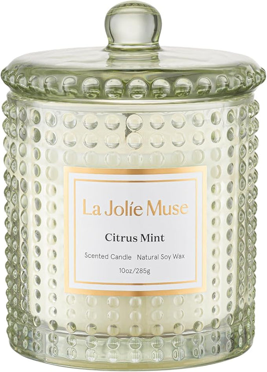 LA JOLIE MUSE Citrus Mint Candle, Summer Candles for Home Scented, Luxury Eucalyptus Candles Gifts for Women & Men, Natural Soy Wax, 75 Hours 10 OZ - Bloomnest