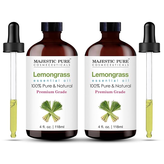 Majestic Pure Lemongrass Essential Oil with Glass Dropper - 4 Fl Oz Pack of 2-100% Pure and Natural Lemongrass Oil - Premium Grade Essential Oils for Diffuser, Aromatherapy, Soap and Candle Making - Bloomnest