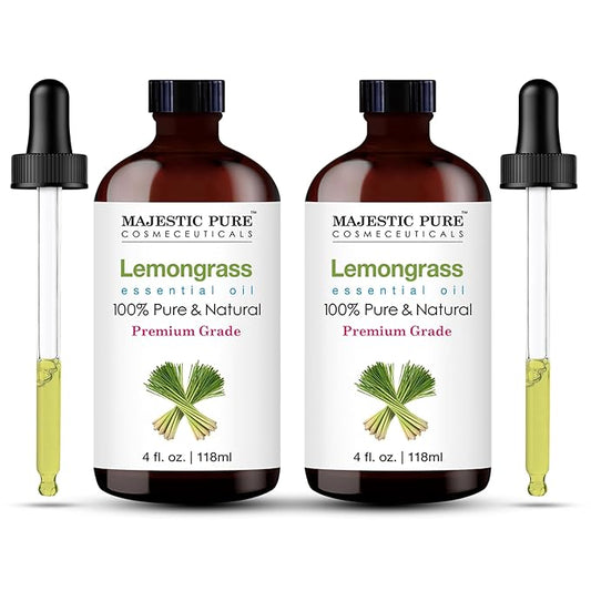 Majestic Pure Lemongrass Essential Oil with Glass Dropper - 4 Fl Oz Pack of 2-100% Pure and Natural Lemongrass Oil - Premium Grade Essential Oils for Diffuser, Aromatherapy, Soap and Candle Making - Bloomnest