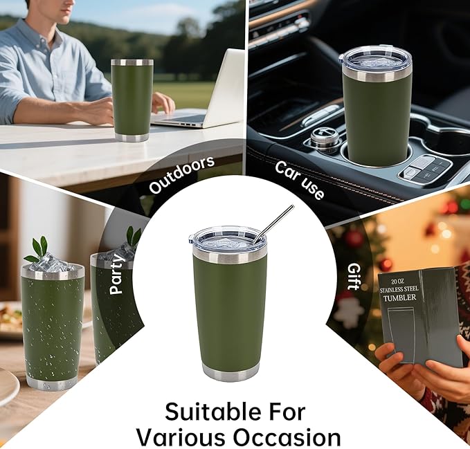 IEOVIEE 32 Pack, 20oz Stainless Steel Bulk Tumblers with Lids and Straws, Double Wall Insulated Travel Mug, Durable Powder Coated Tumbler Bulk Cup for Cold and Hot Drinks(Army Green) - Bloomnest