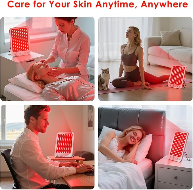 Red Light Therapy for Face Body, Red Light Panel with Adjustable Stand, 660nm and 850nm Near Infrared Therapy Lamp with 3 Modes, 6 Adjustable Brightness and Timer, Home and Travel Use,Gift for Women Puroth