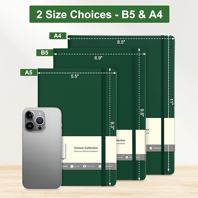 COMIX B5 Lined Journal Notebooks, 240 Pages, 6.9 x 9.8 Inches, Dark Green, Hardcover Journaling Notebooks for Men & Women- Fits for Office, Business, School, Notes Taking & Writing - Bloomnest