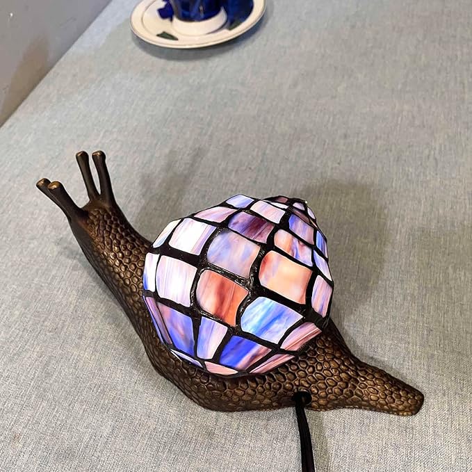 Bieye L10976 Land Snail Tiffany Style Stained Glass Accent Table Lamp for Home Decoration (Purple, 10" D x 5" W x 5" H) - Bloomnest