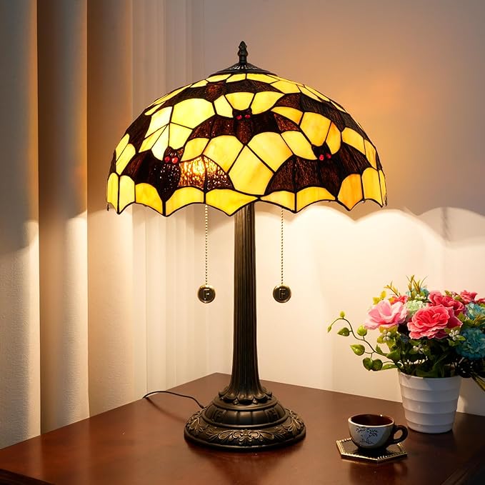 Tiffany Table Lamp Black Bat Design Stained Glass Lamp 16 inch Handmade Large Desk Light Antique Beside Reading Lamp for Home Living Room Bedroom Office - Bloomnest