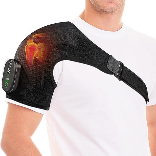 YUANBO Cordless Heated Shoulder Massager Wrap - 3 Heat & Vibration Modes, Support for All Genders, Portable Shoulder Relaxation, Black