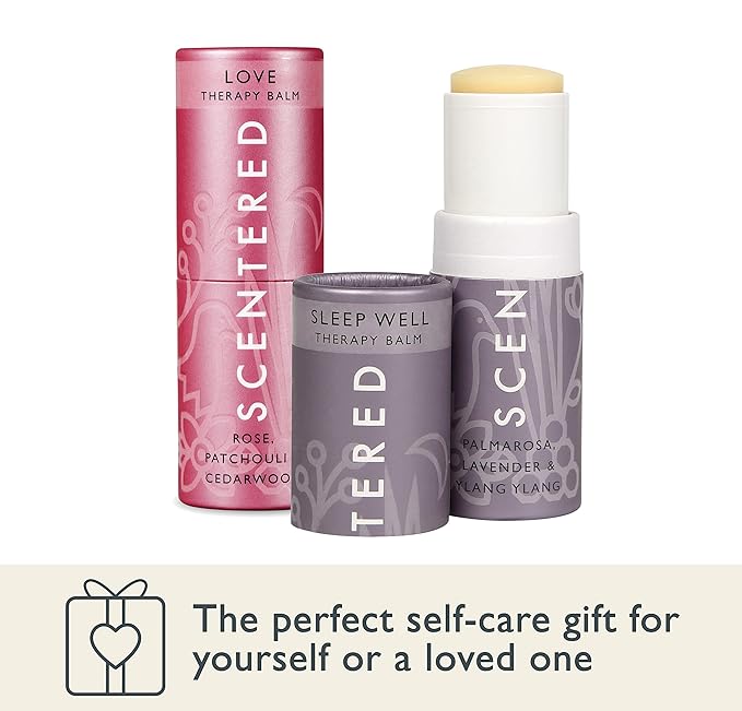 Scentered Aromatherapy Balm Stick Duo for Sleep & Emotional Balance - Roll On Essential Oil Blends of Rose, Lavender, Ylang Ylang - Aromatherapy Gifts for Women - Sleep Well & Love - Bloomnest