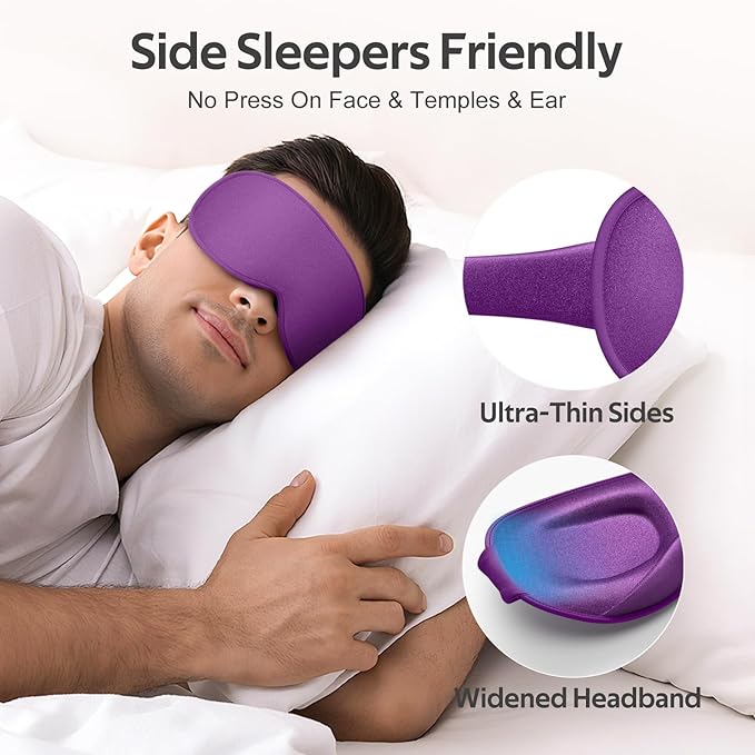 Sleep Mask for Men Women - 100% Blackout Eye Masks for Sleep - 3D Soft Sleeping Mask for Side Sleepers - Zero Pressure Lash Extensions Eye Cover Shade for Airplane Travel Essentials, Purple - Bloomnest