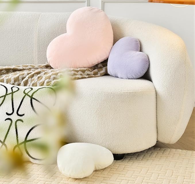 Petrella Heart Pillow Cute Fuzzy Pillows Throw Pillows for Bed Livingroom Home Decor Cushion Decorative Aesthetic Preppy Pillows Pink2,Small 13"x10" - Bloomnest