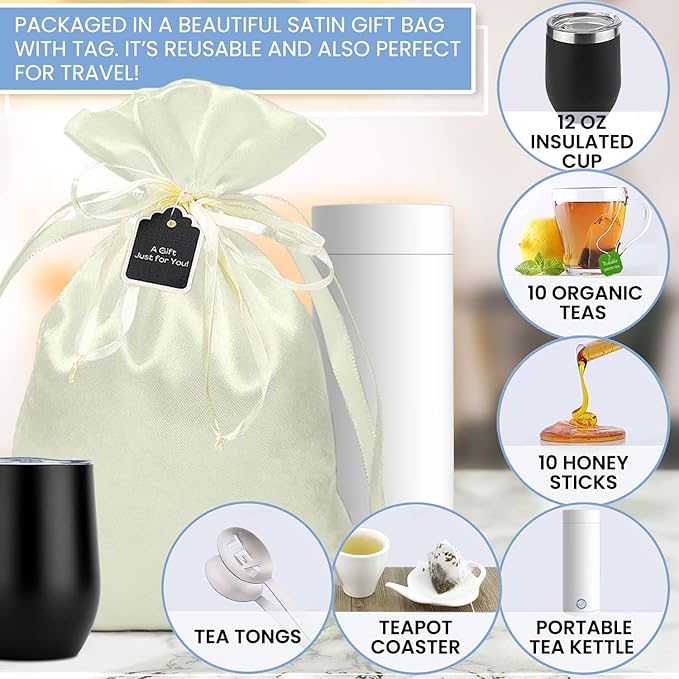 Organic Tea Gift Set with Portable Kettle (25 Piece) Tea Lovers Basket for Women or Men | Birthday Present (Christmas Xmas Mom Mother Teacher Co-Worker) - Bloomnest