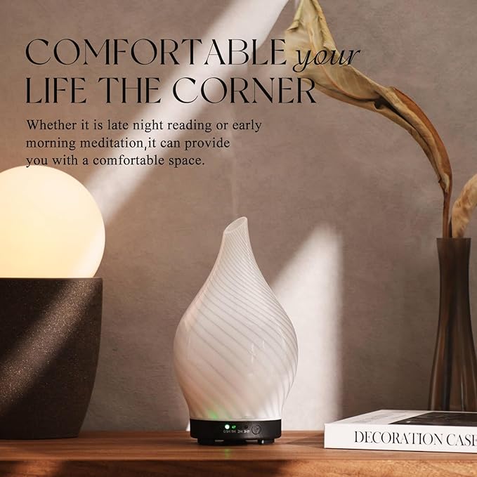 Porseme 150ml Essential Oil Diffuser Glass Color Changing Aroma Air Diffusers Aromatherapy Ultrasonic Cool Mist Humidifier 6 Running Hours Waterless Auto-Off for Sleeping Yoga Office Spa (Pure White) - Bloomnest