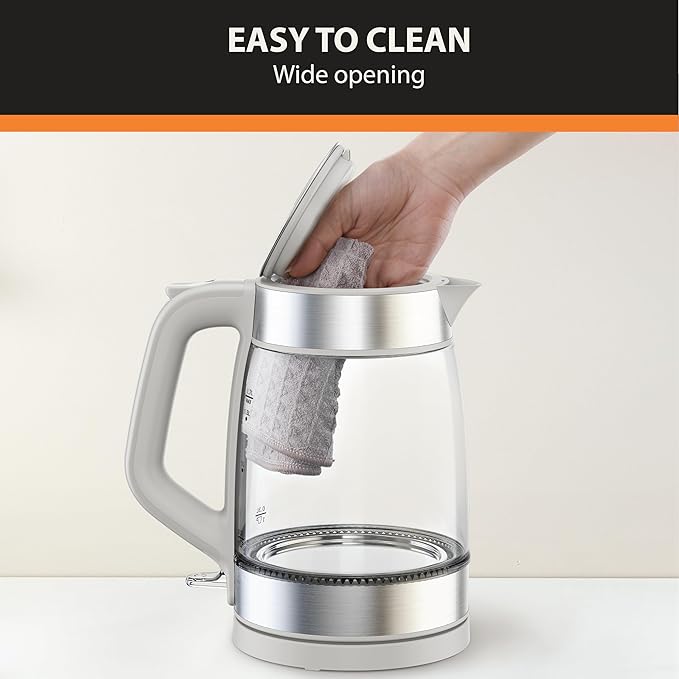 KRUPS Electric Kettle, 1.8-Qt (1.7L) Tea Kettle, 1500W with LED indicator, Hot Water Boiler, Auto Shut-off, Rapid 80-Second Cup Boiling, Safe Boil-dry Protection, Water Heater, Glass Carafe, Grey - Bloomnest