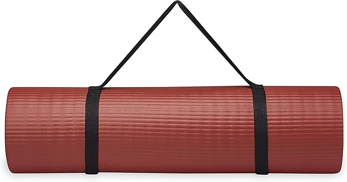 Gaiam Essentials Thick 2/5" (10mm) and Thin 1/4" (6mm) Yoga & Pilates, Fitness & Exercise Mat with Easy-Cinch Carrier Strap