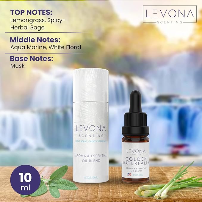 Levona Scent Pure Essential Oils for Diffusers for Home, Hotel & Office - Golden Waterfalls Essential Oils for Diffuser Oil and Humidifiers - Home Luxury Scents - Scented Fragrance Oil Blends - Bloomnest