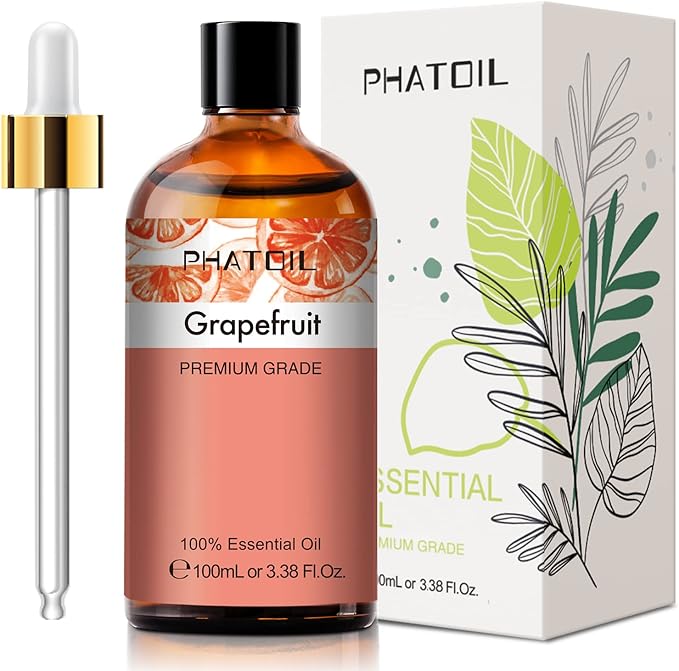 PHATOIL 3.38FL.OZ Grapefruit Essential Oil with Glass Dropper, for Aromatherapy Diffusers, Humidifiers, Great for DIY Candle and Soap Making, Huge 100ML Bottle PHATOIL