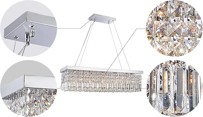 Saint Mossi 5-Lights K9 Crystal Chandelier for Dining Room, Rectangular Pendant Light Fixture for Kitchen Island, Raindrop Flush Mount Ceiling Light Fixture,H9 x W10 x L31, Chain Adjustable - Bloomnest