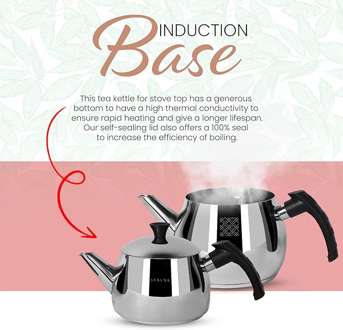 Serenk Modernist Stainless Steel Teapot | 1 L Top, 1.5 L Base, Induction Ready, Mirror Finish, Cool-Touch Handles, Elegant, Durable, Dishwasher Safe - Bloomnest