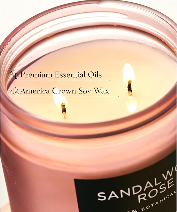 M&SENSE Sandalwood Rose Scented Candle - 11.6oz Natural Soy Wax Non Toxic 70-Hour Burn Long Lasting Candle, 2-Wick Strong Scent for Home - Slow-Burning Housewarming Gift for Men & Women - Bloomnest