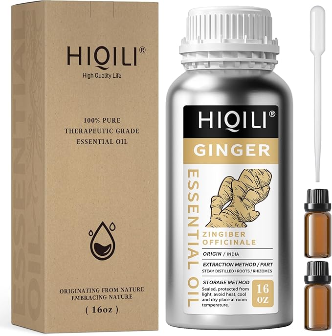 HIQILI 16 Fl Oz Ginger Oil, 100% Pure Natural Ginger Essential Oil for Hair, Massage, Skin - 500ML HIQILI