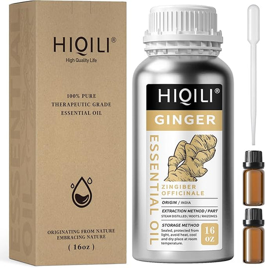 HIQILI 16 Fl Oz Ginger Oil, 100% Pure Natural Ginger Essential Oil for Hair, Massage, Skin - 500ML HIQILI