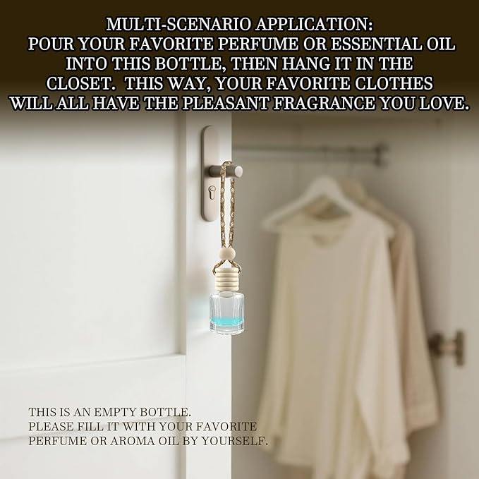 4Pcs Hanging Car Air Freshener, Empty Glass Perfume Bottle Pendant with Wooden Cap, Refillable Drift Freshener Diffuser for Essential Oils - Car Accessories for Women Men-Cylindrical - Bloomnest
