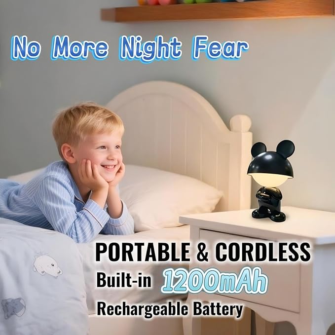 Night Light | Mini Desk Lamp | Table Lamps for Night Stands LED Cool Shape 3 Level Dimmable Touch Light with Rechargeable Battery for Bedside Living Room Home Decor Christmas Gifts(Black) - Bloomnest