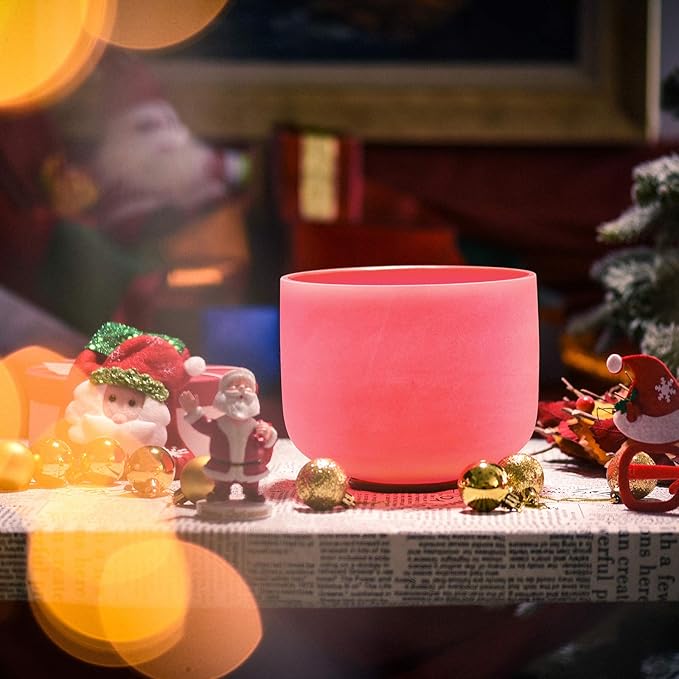 TOPFUND Pink F Note Crystal Singing Bowl 10 inch Heart Chakra with Heavy Duty Carrying Case and Suede Mallet