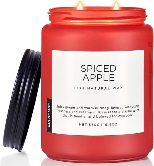 M&SENSE Spiced Apple Scented Candles for Home Natural Soy Wax 19.4oz 110 Hours Large Long Lasting Highly Scented Classic Christmas Holiday 2 Wicks Candle Gift Home Decor - Bloomnest