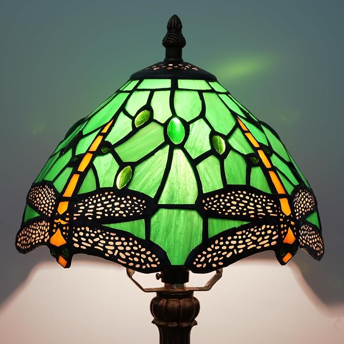Tiffany Lamp Green Dragonfly Stained Glass Table Lamp 8X8X14 Inches Green Dragonfly Style Desk Reading Light Decor Beside Bedroom Living Room Home (H1057-Green Dragonfly) - Bloomnest