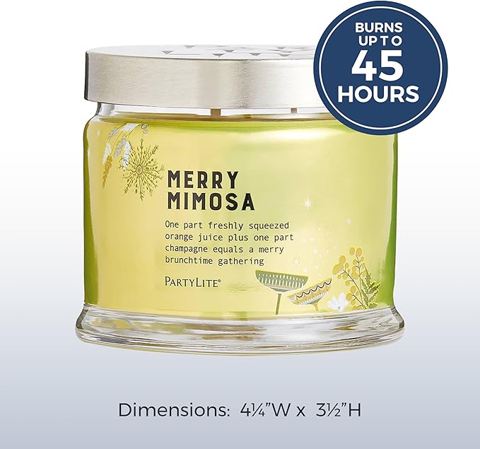 PartyLite 3-Wick Jar Candle, Highly Fragranced Clean Burning Glass Candle, 25-45 Hours Burn Time (Merry Mimosa) - Bloomnest