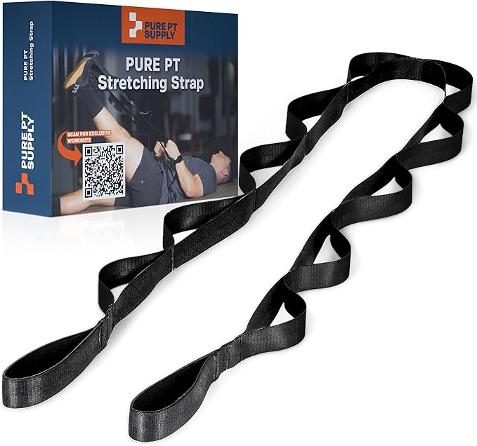 Pure PT Stretching Strap – Physical Therapist-Approved yoga straps for stretching | Premium Stretch Strap with 10 Loops for Yoga, Rehab, Injury Recovery & Flexibility, Expert Workouts Included - Bloomnest
