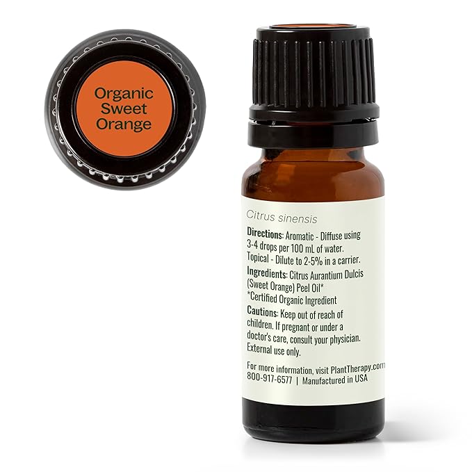 Plant Therapy Sweet Orange Organic Essential Oil 100% Pure, USDA Certified Organic, Undiluted, Natural Aromatherapy, Therapeutic Grade 10 mL (1/3 oz) PlantTherapy