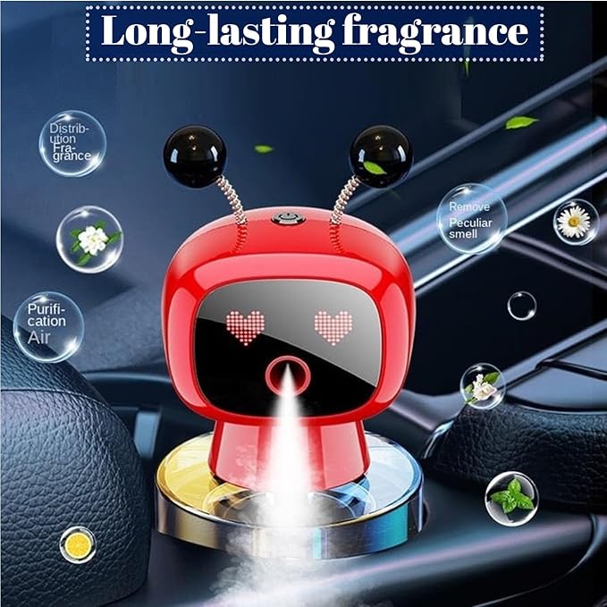 Robot Intelligent Aromatherapy Machine, Smart Cute Robot Car Air Freshener - Fine Spray/Fillable/Four-Gear Adjustment/Vibration Sensing/On-Off/Large Capacity Long-Lasting Fragrance/Red-V2(Hilton) - Bloomnest
