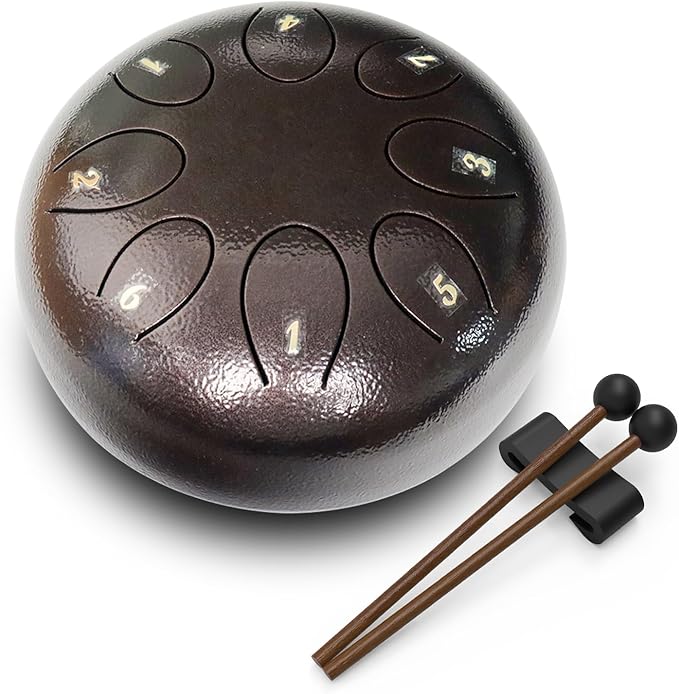 REGIS Steel Tongue Drum 6 inch 8 Notes Musical Percussion Instrument, rain Drum for Outside - Musician Gift for Family and Friends(Maroon)
