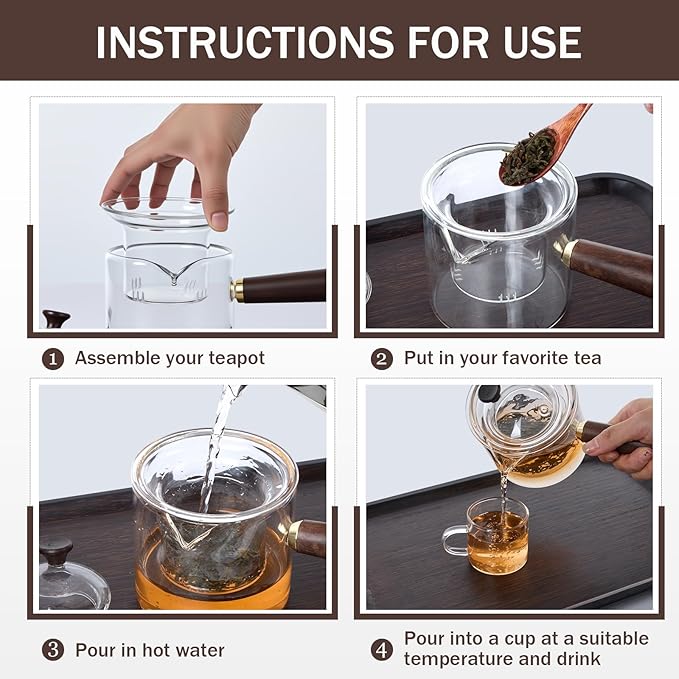 Bokon 8 Pcs Chinese Gongfu Tea Set Portable Fluted Glass Teapot with Infusers 6 Transparent Glass Cups and Bamboo Gongfu Tea Tray for Home Travel Office Outdoor Gifts