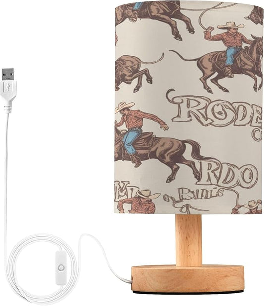 Western Rodeo Cowboys LED Table Lamp with USB Port Night Light Bedroom Lamps for Nightstand Living Room Dorm Home Office Desk - Bloomnest