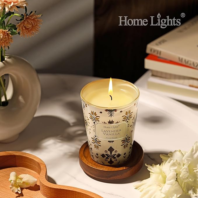 HomeLights Soy Wax Candles for Home Scented, 1-Wick Candles in Lavender Vanilla Scented, Aromatherapy Candles Gift for Parties, Relaxing, Bohemian Natural Textures, 6.7oz - Bloomnest