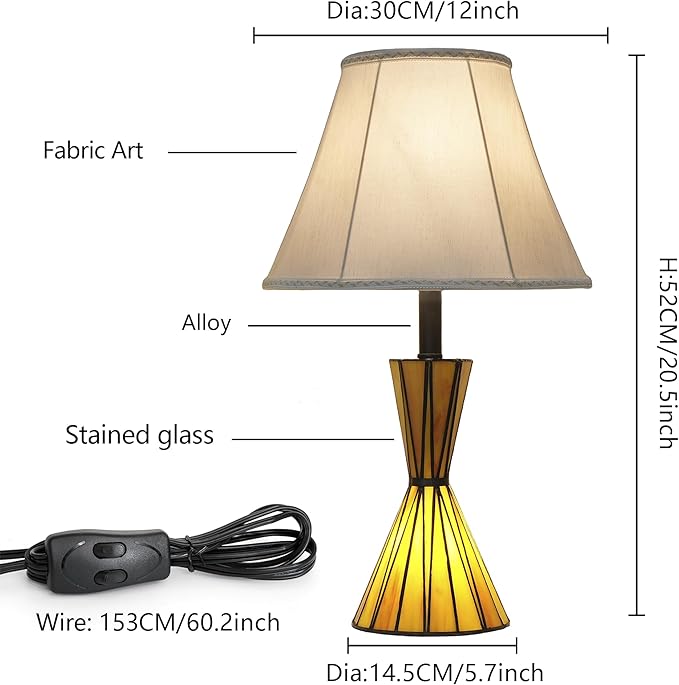 20" Glass Table Lamps Set of 2 with Stained Glass Night Lights 3-Way Dimmable Bedside Lamps for Bedroom Study Room Home Office Bar (Bulbs Included) - Bloomnest