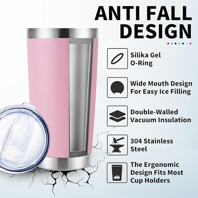 1 Packs, 20oz Stainless Steel Tumbler with Lid, Leakproof Double Wall Travel Mug for Hot/Cold Drinks, Home Office Outdoor Party Use, Durable Powder Coated Insulated Cup/Pink - Bloomnest