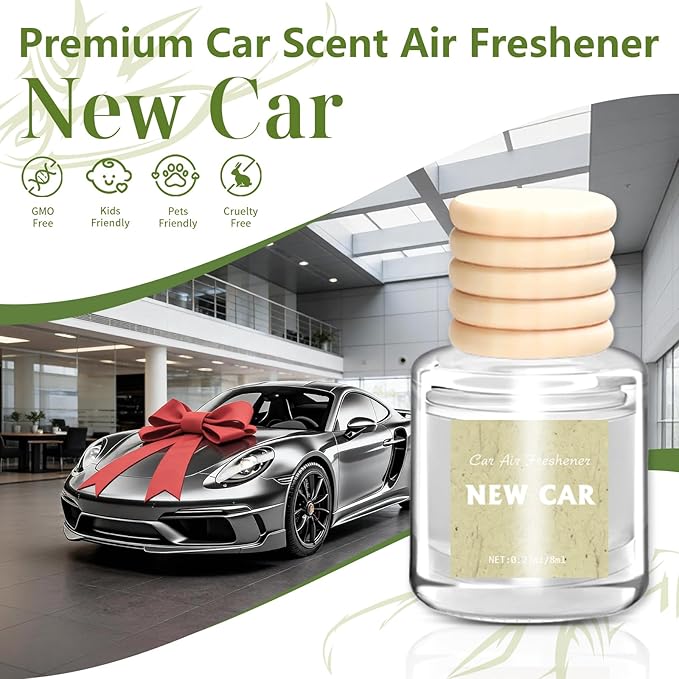AROIC 6 Pack Car Air Freshener Hanging, New Car Scent Natural Plant Essential Oil Fragrance Diffuser, Unisex Air Freshener Aromatherapy Effectively Eliminates Odors Long-Lasting Fresh Scent (8ml Each) - Bloomnest