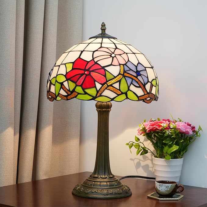 Tiffany Lamp Stained Glass lamp Bedside Table Lamps for Living Room Bedroom Dorm Kitchen Home Decor Festival Birthday Gift,12 inches Morning Glory - Bloomnest