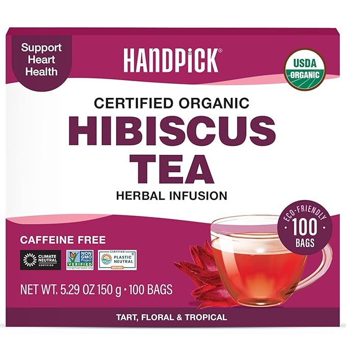 HANDPICK, Organic Hibiscus Tea Bags (100 Tea Bags) | Caffeine-Free, 100% Natural Pure Indian Hibiscus Flowers | Ayurvedic Benefits in every sip - Bloomnest