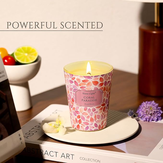 HomeLights Coral Paradise Scented Candles | 6.7oz Soy Candles Bohemian Natural Textures Large Candle Jars | Ideal Candle Gifts for Events, Home Decor Stress, Relief & Relaxation - Bloomnest