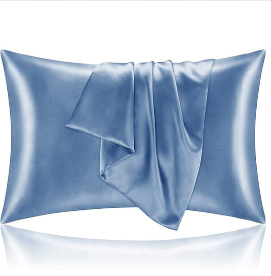 BEDELITE Satin Pillowcase for Hair and Skin, Super Soft and Cooling Similar to Silk Pillow Cases 2 Pack with Envelope Closure, Gift for Women Men(20"x36" King Size, Airy Blue) - Bloomnest