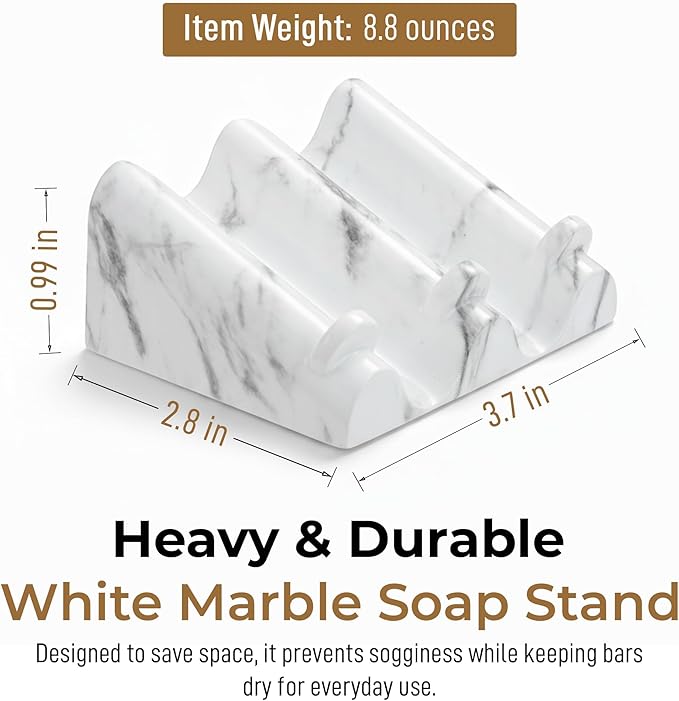 DOXOLOGY White Marble Soap Dish Bathroom Organizer - Resin Soap Dish with Rectangular Design 3.7" L x 2.8" W - Self Draining Soap Dishes Keeps Countertop Neat - Marble Look Soap Tray for Sink - Bloomnest
