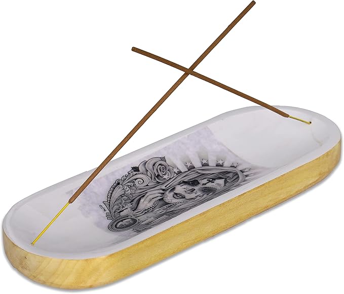 Bless-International Traditional-Handmade-Tray-Burner Wooden-Trat-Incense-Stick-Holder Ash-Catcher-Stand for-Aromatherapy-Meditation-Yoga (Angel Girl, 11x4x1.22 Inches) - Bloomnest