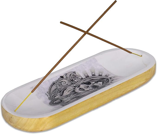 Bless-International Traditional-Handmade-Tray-Burner Wooden-Trat-Incense-Stick-Holder Ash-Catcher-Stand for-Aromatherapy-Meditation-Yoga (Angel Girl, 11x4x1.22 Inches) - Bloomnest
