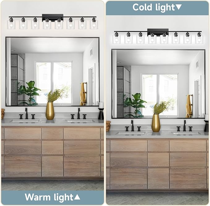 Modern 8 Light 52 inch Vanity Lights for Bathroom with Clear Glass, Black Bathroom Light Fixture for Mirror Kitchen Living Room Hallway Cabinet Porch - Bloomnest