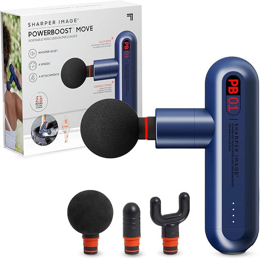 Sharper Image Powerboost Move - Mini Percussion Massage Gun| 4 Attachments, 4 Speeds, FSA Eligible| Full Body Back & Shoulder Massager| Deep Tissue Muscle Recovery| Portable Pain Relief Massage Tool - Bloomnest